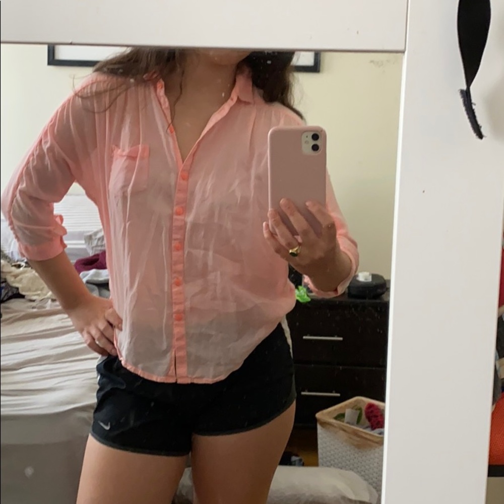 Neon orange button up beach shirt! AE size XS